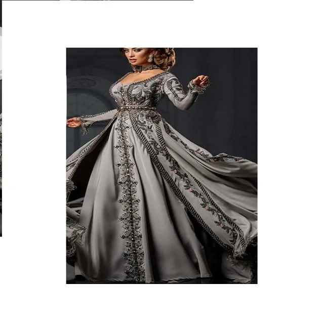 Grey color wedding designer dubai kaftan for muslim wedding hand embellishment customize in any color and size