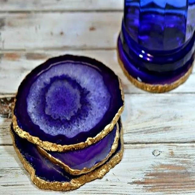 
Dark Purple Agate Slices With Gold Coasters : Buy Online From Noor Agate From India 