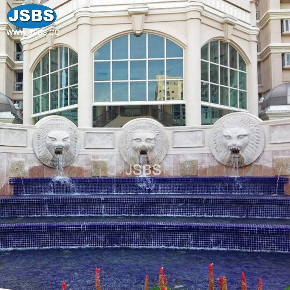 Outdoor Decorative Natural Stone Hand Carved Lion Head Marble Water Wall Waterfall Fountain Indoor