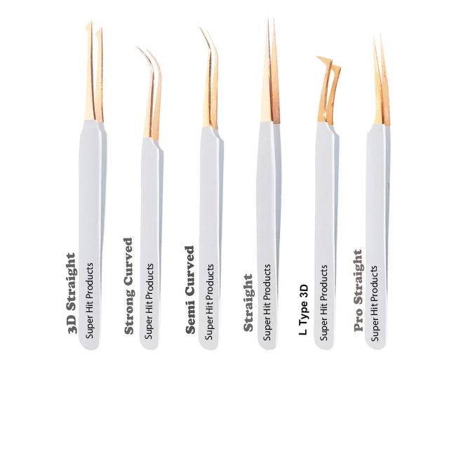 
White with Gold Tip Tweezers for Eyelash Extension for Volume Lashes 