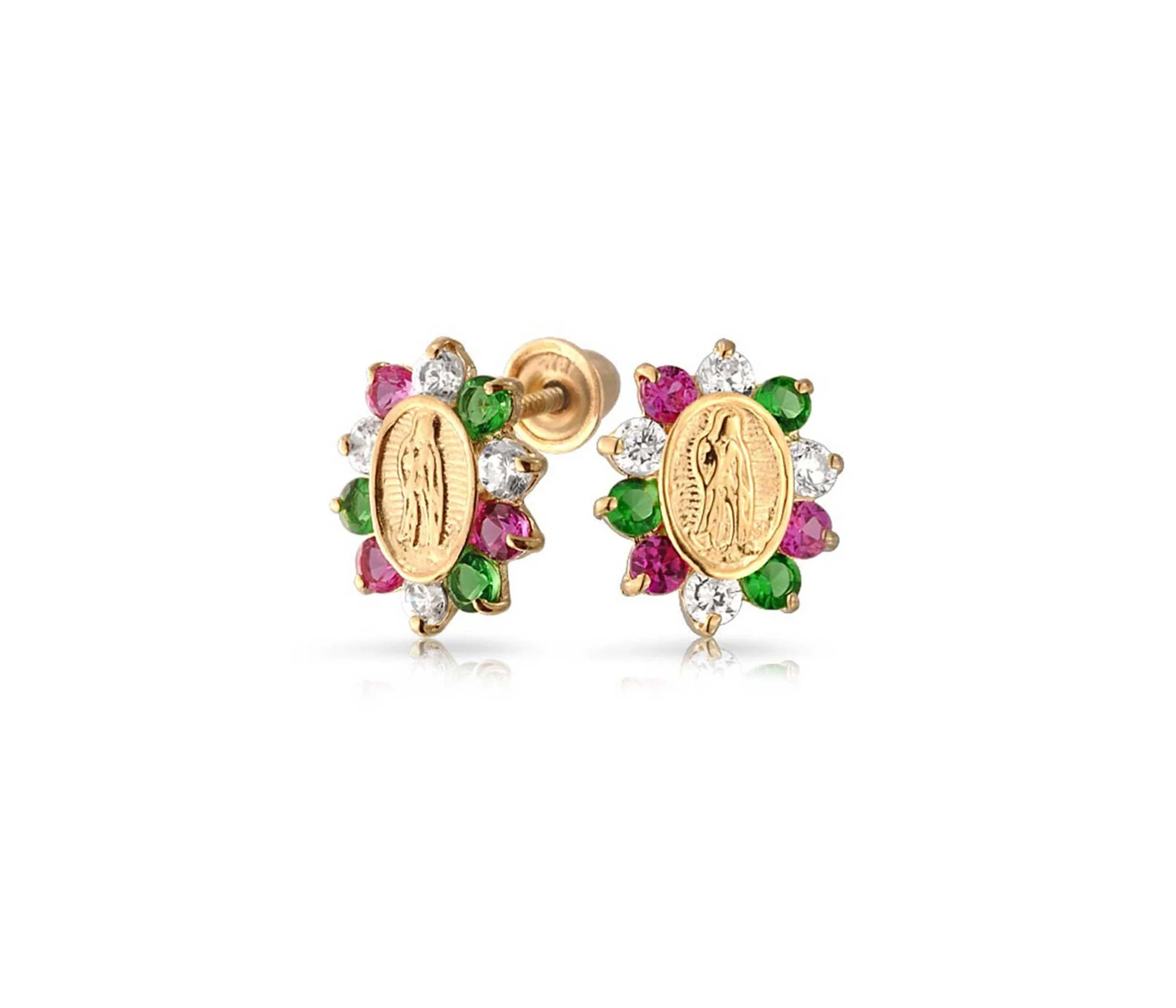 Trending Multi color CZ Studded Virgin Mary Earring for Women Girls Ear Studs Religious Jewelry