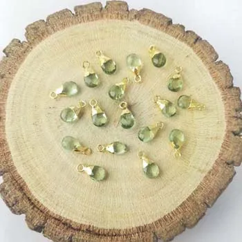 Green Amethyst Gold Electroplated Pear Briolette Pendant