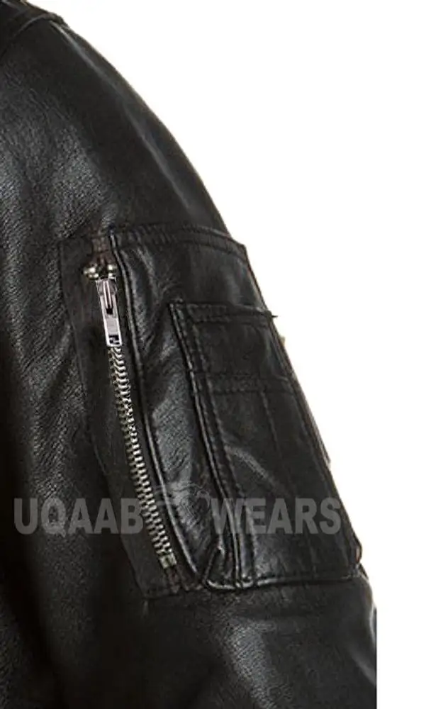 Mens MA1 Army Pilot Bomber Military Security Doorman Harrington Real Leather Jacket Coat Casual Bomber Fashion Leather Jacket