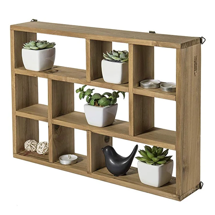 
Wall-mounted freestanding 9-Slot rustic floating kitchen wood wall shelf 