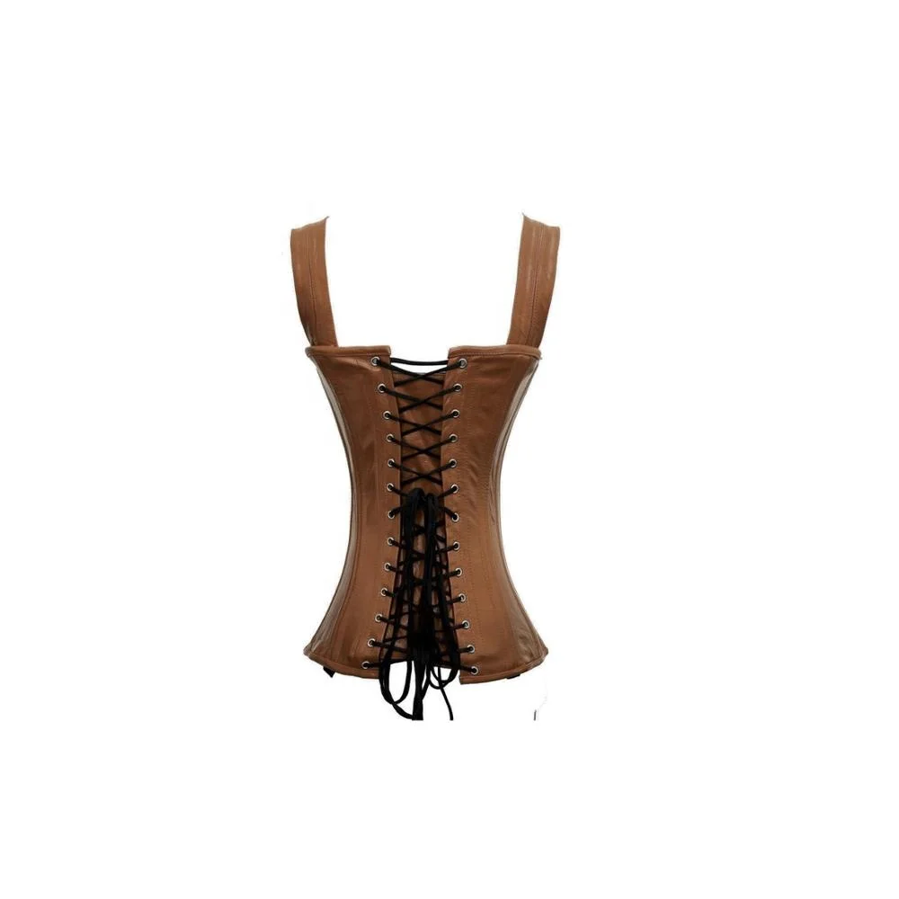 COSH CORSET Overbust Steelboned Brown Leather Corset With Shoulder Straps Heavy Duty Gothic And Steampunk Leather Corset Top
