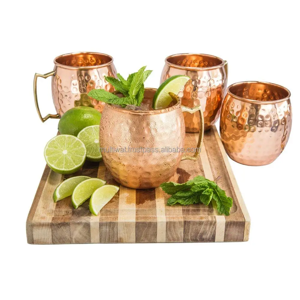 Moscow Mule Mugs Set Of 2 16 oz Pure Solid Genuine , Copper Cups , Straws,Stirring Spoon Shot