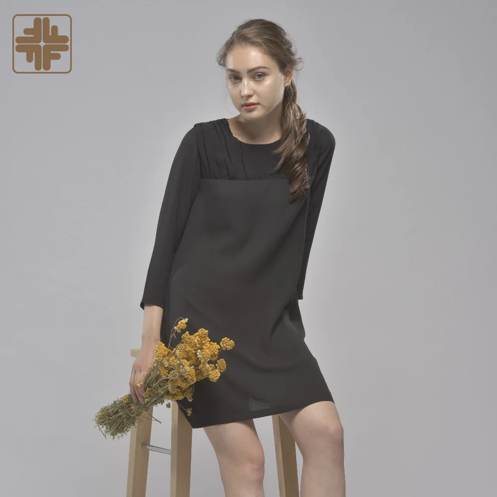 OEM ODM Black Elegance Shirring Dress Manufacturer For Ladies Woman