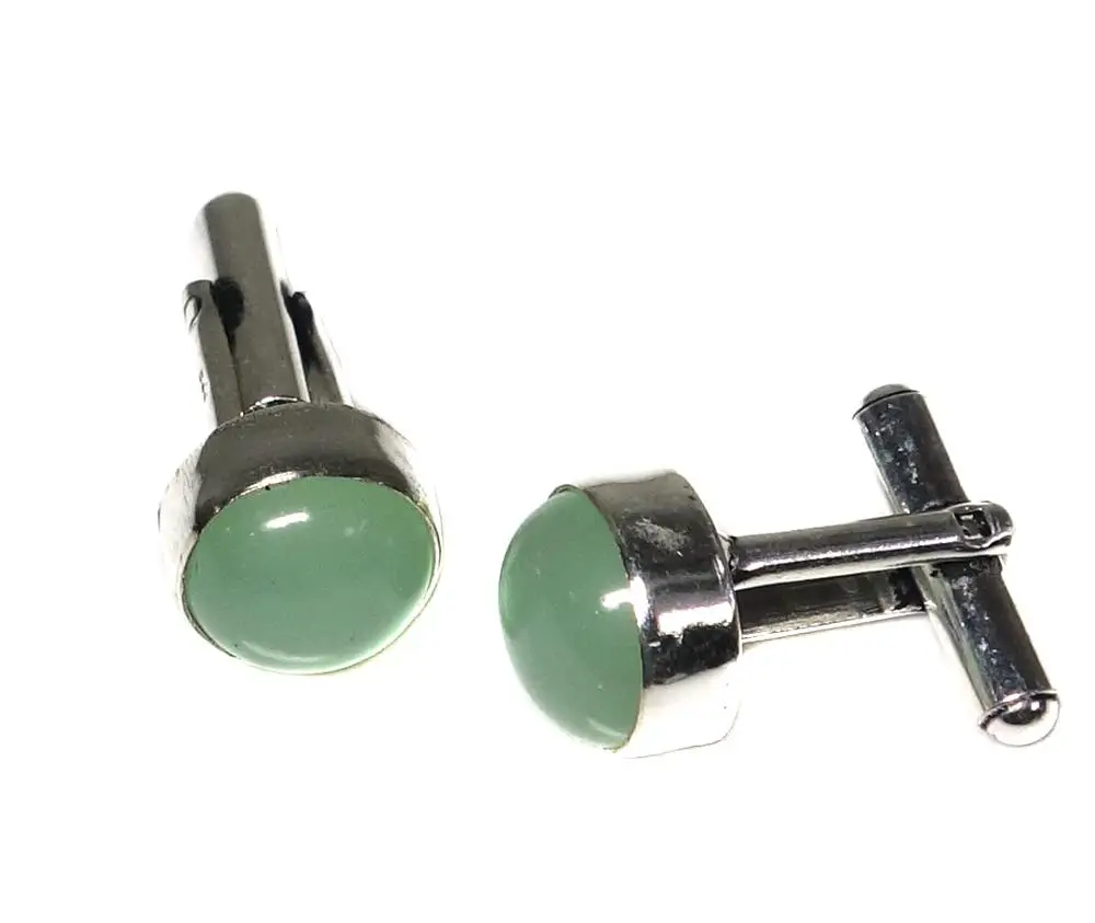 
green chalcedony amazing solid 925 sterling silver fine jewelry earring cuff link for mens 