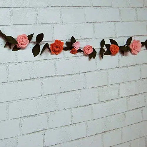 Wedding Party Decoration Felt Flower Banner Spring Decor Green Leaf Flower Garland