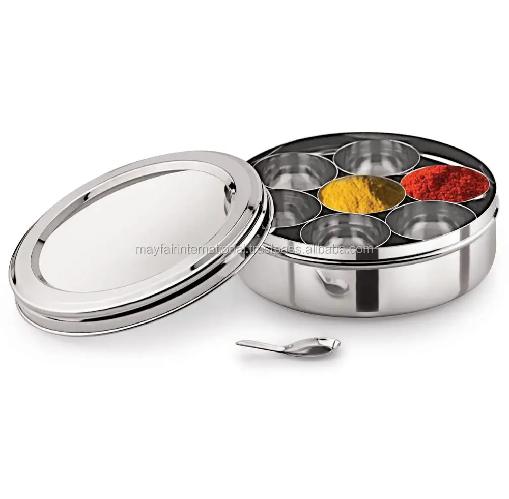 Kitchenware Stainless Steel Wholesale Cheap Price High Quality Spice Box With 7 Container And Transparent Cover