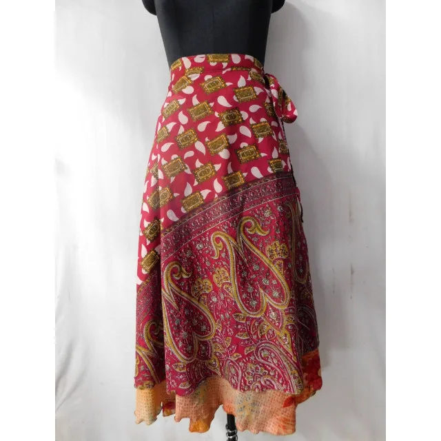 Indian handmade women wear long wrap around skirt vintage silk sari magic dress