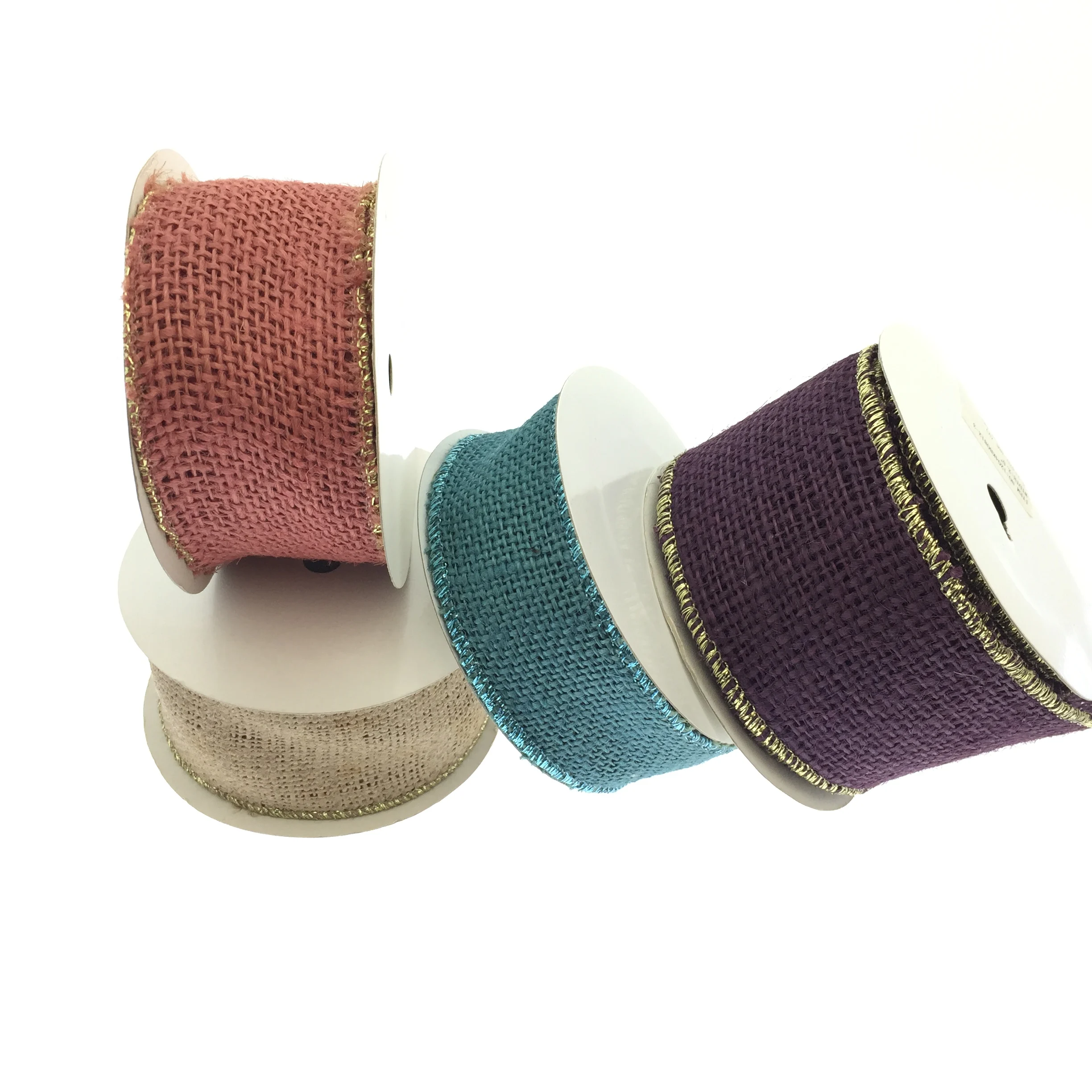 Complacent Jute Metallic ribbon Serge style stitch edge ribbon natural jute fabric ribbon for gift wrapping packaging