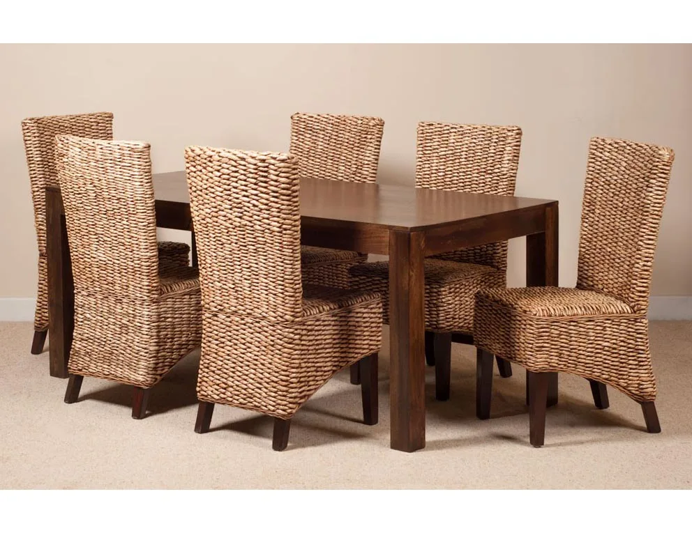 Banana Fibre Rattan Wicker Indoor Dining Chairs and Tables set