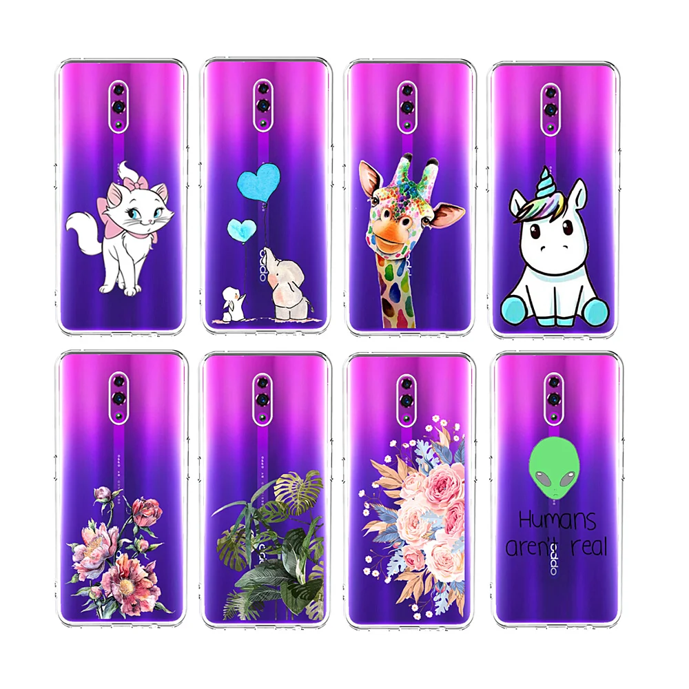 Cartoon cat leaves giraffe Clear TPU Mobile Phone Case For OPPO0 RENO 10X ZOOM