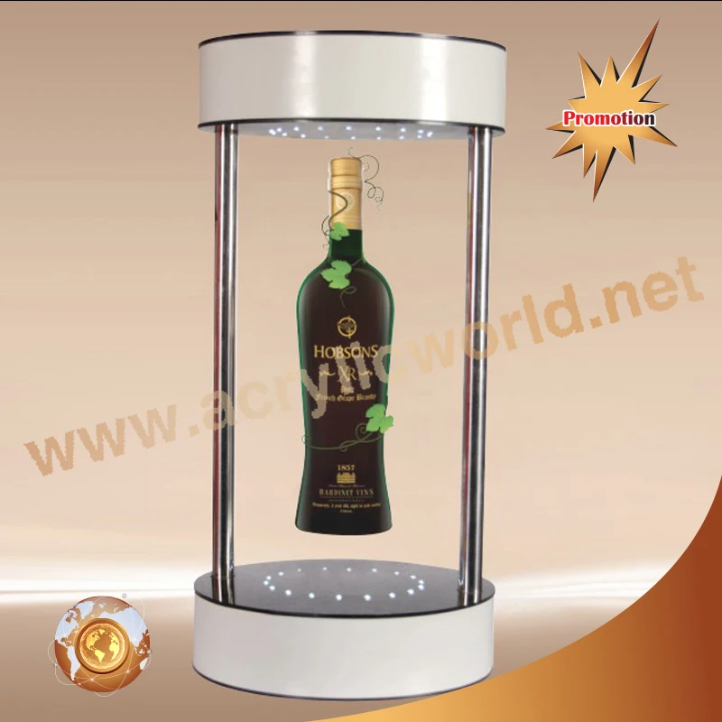Acrylic led magnet floating wine bottle rotating display promotion stand