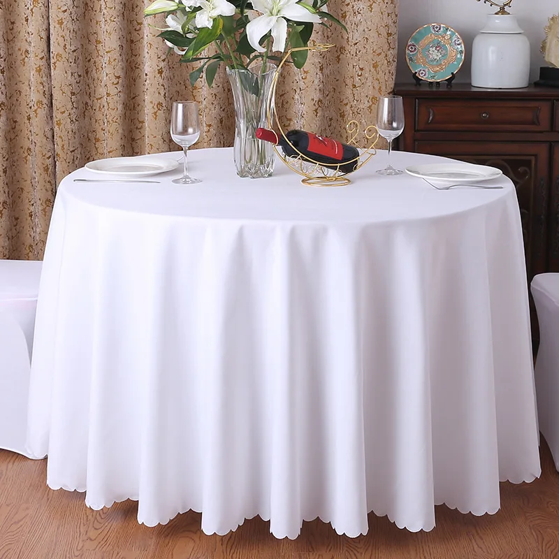 White 120inch wedding banquet round polyester table cloth for sale