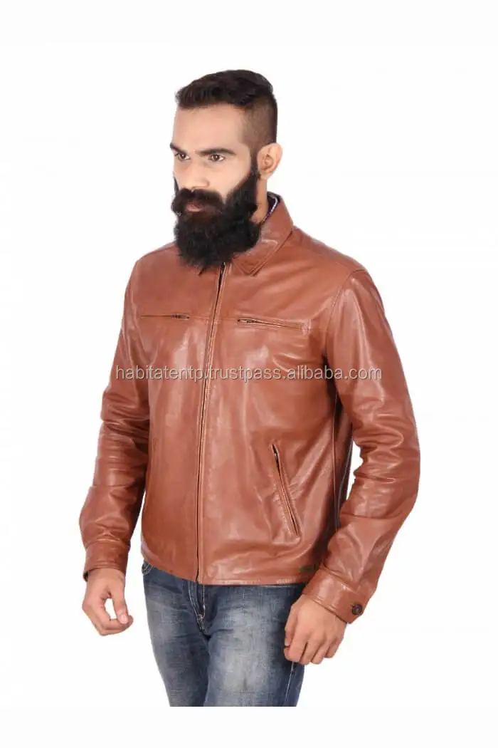 Wholesale Brown Pure Sheep Soft Leather Jacket for Men
