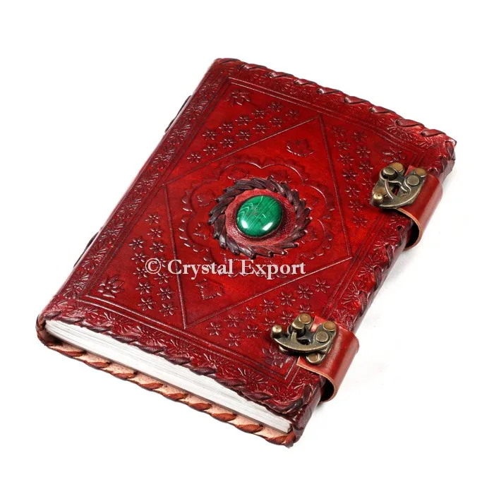 Leather Journals with Malachite Stone | Leather Diary