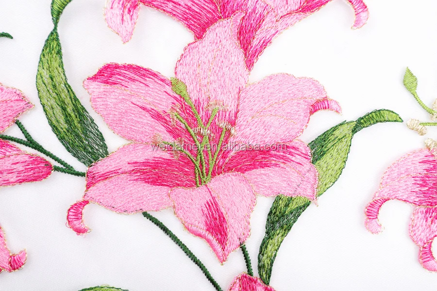 Cheap pink stylish flower net tulle garment accessories embroidery floral embroidered tulle fabric