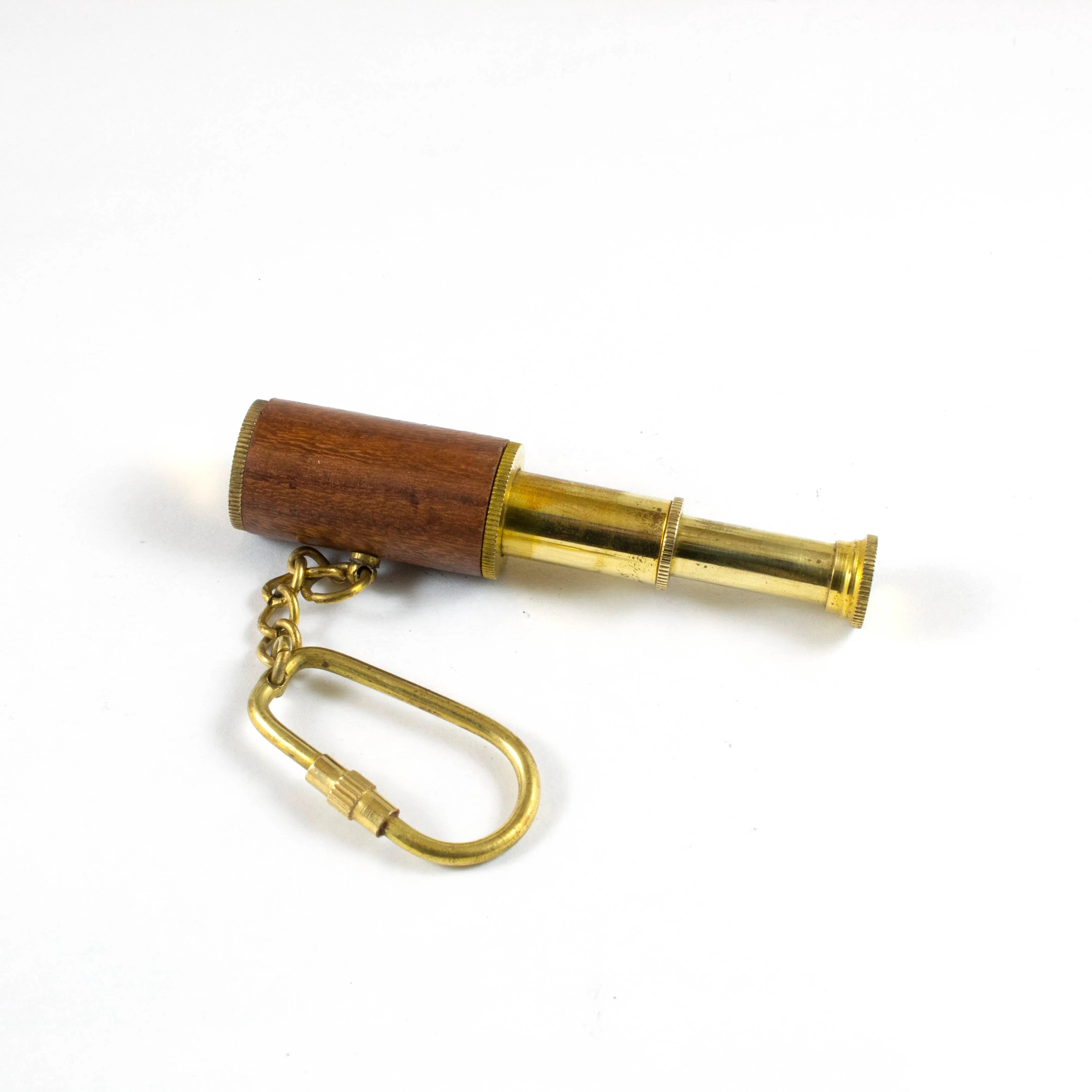 Brass Wooden  Nautical Double Fold Grip Telescope Spyglass Key chain ring with Loop gift idea