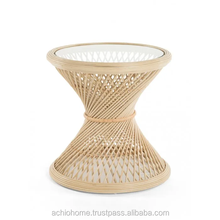 ACHIO Vietnam natural rattan side table with glass surface SGS, INTERTEK (skype: rock4h)