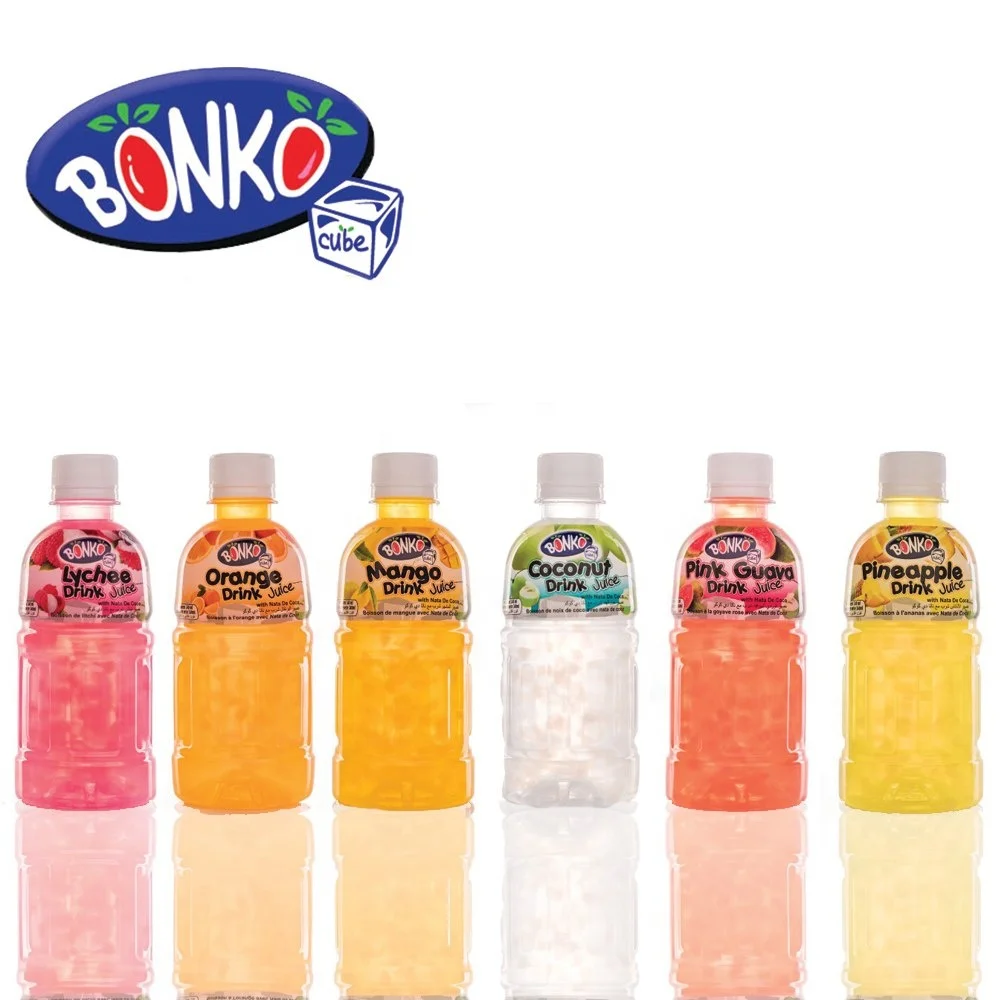 
Fruit Drink Juice with Nata De Coco 320ml Plastic bottle BONKO cube brand 