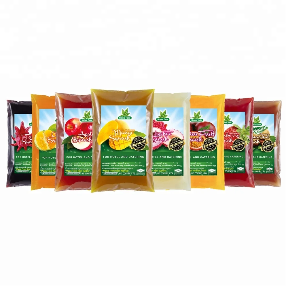 FRUIT JUICE SQUASH PACKING IN PLASTIC BAGS FOR CATERING SERVICES