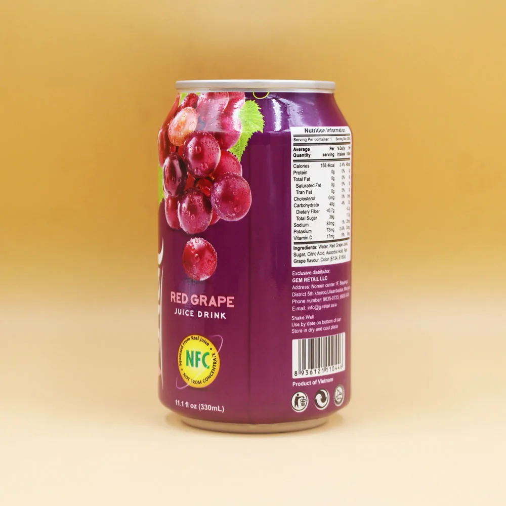 11.1 Fl oz VINUT  Canned Grape Juice Fruit Juice Wholesale  Customized Label Lower the Risk of Diseases Distributors