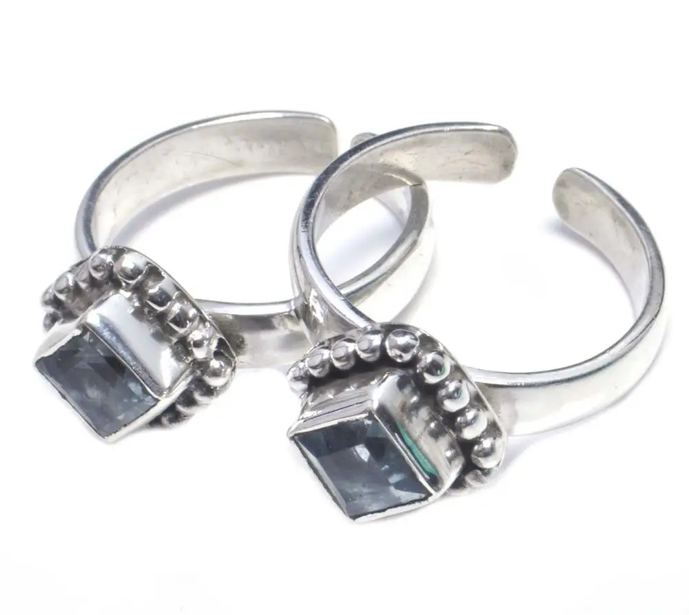 
designer latest jewelry natural blue topaz gemstone solid 925 sterling silver toe ring for gift 