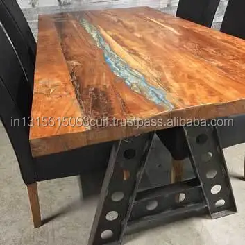 Thick-solid-recycled-wood-dining-table-on-Industrial-metal-legs Rustic-Furniture/Industrial A frame cast iron base table