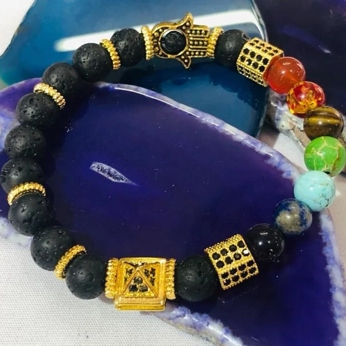 Lava Seven Chakra Hamsa Hand Bracelet Chakra Stone For Used As Chakra Bracelet Wholesales Supplier And Manufacturer
