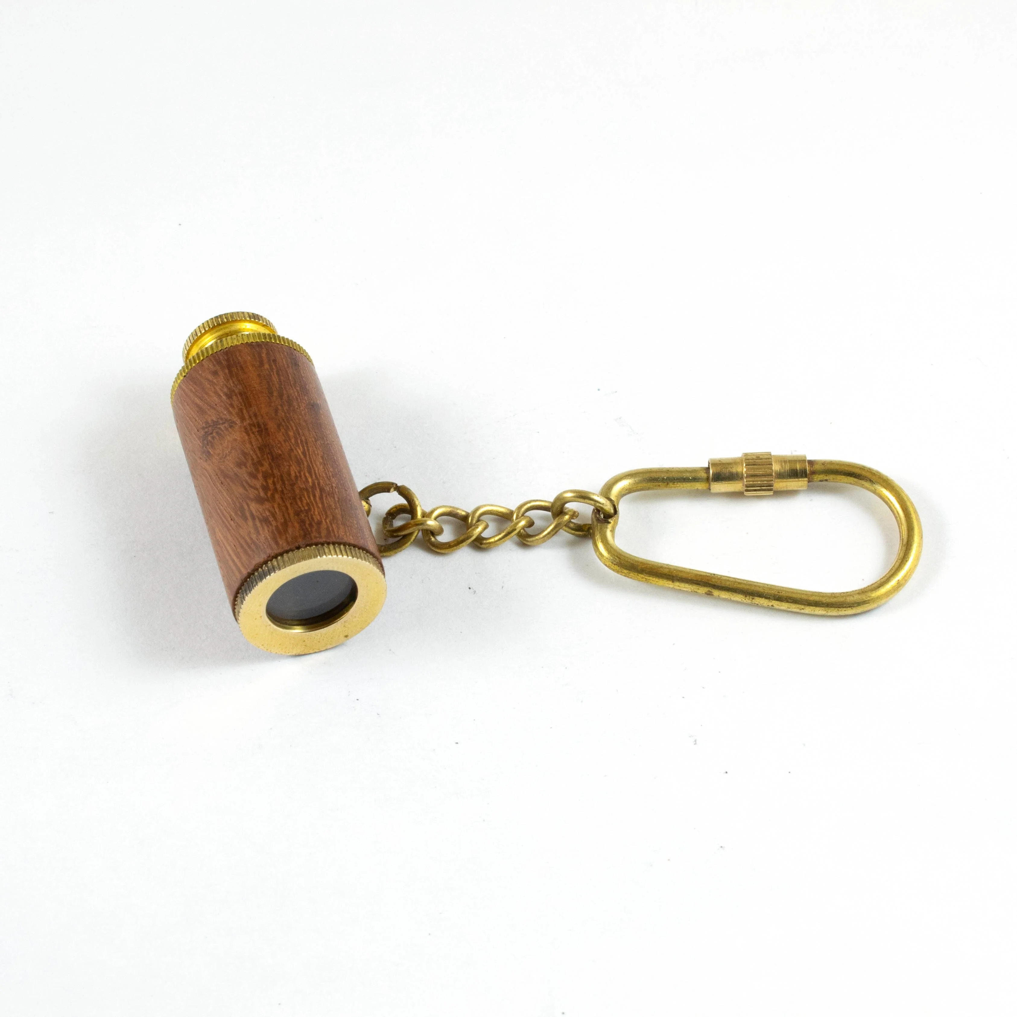 Brass Wooden  Nautical Double Fold Grip Telescope Spyglass Key chain ring with Loop gift idea