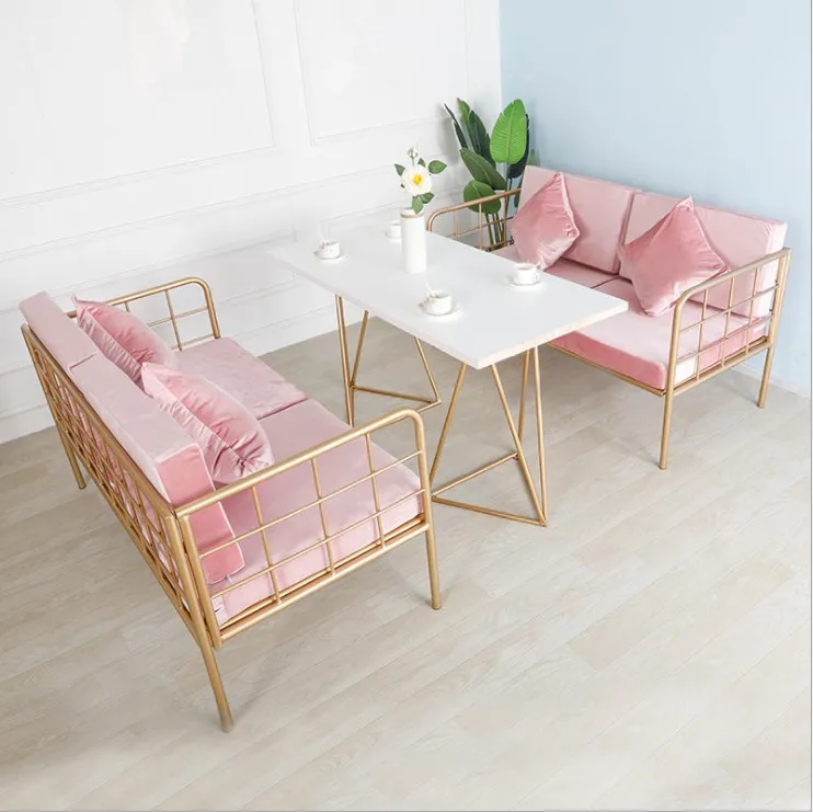 wholesale 7seats nordic velvet cushion gold legs wires hotel sofa set