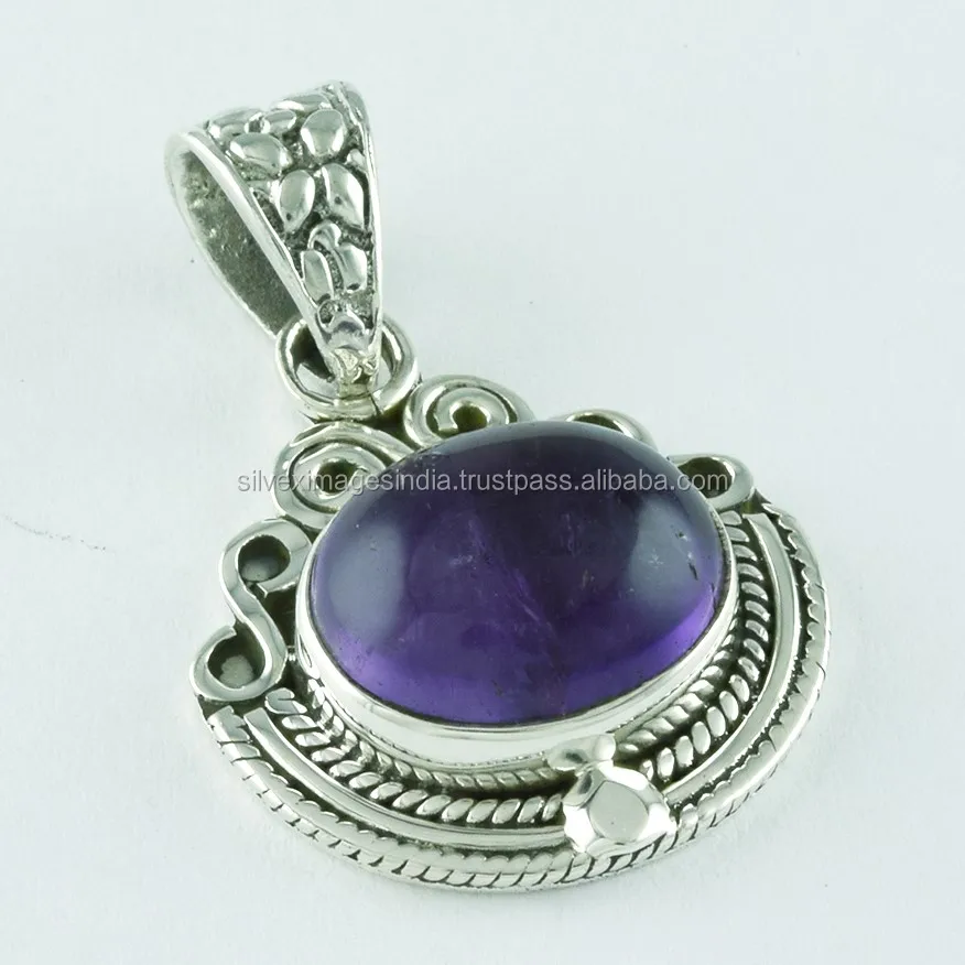 Royal Beauty Amethyst Stone Pendant with Diamond 925 Sterling Silver Charm Pendants Religious Style Made India Party Occasions