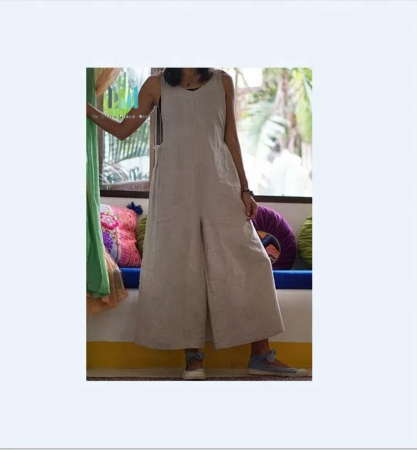 
Women Linen Maxi Clothes Bohemian Oversized Long Linen jumpsuit 