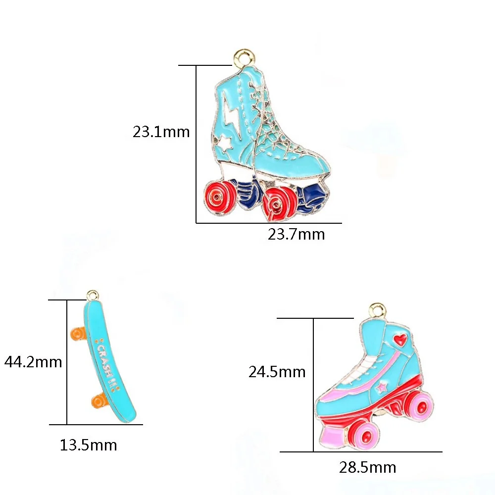 Cute Enamel Skateboard Ice Skate Roller Skates Pendant Charms for Kids