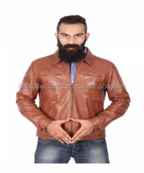 Wholesale Brown Pure Sheep Soft Leather Jacket for Men