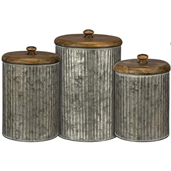 UNIQUE SET OF 2 KITCHEN STORAGE CANISTER ROUND STORAGE CANISTER METAL IRON CANISTER
