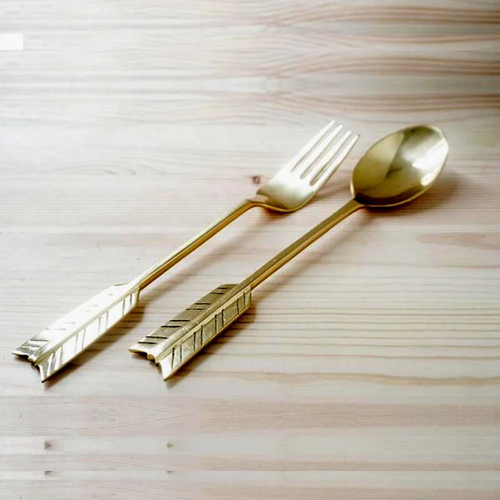 Salad Server V Line Design Brass Handle stainless steel Decorative hot food party food warmer buffet salad servers