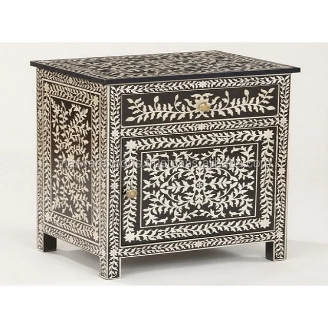 Solid Wood Antique Design Chest of Drawers with Bone Inlay Elegant Curved Furniture for Bedroom Villa Home Living Room Hotel
