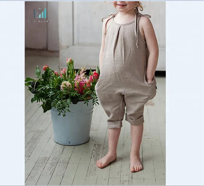 Organic baby Linen jumpsuits, Harem Girls jumpsuit, birthday outfit Baby Romper clothes lots