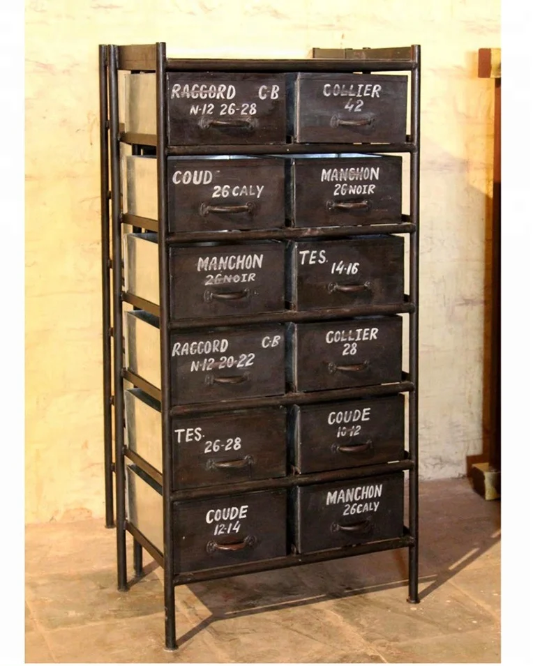 
industrial & vintage iron metal retro design 12 drawer storage cabinet 