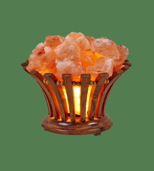 High Quality Carved Feng Shui Style Pink Natural Wooden Basket Salt Lamp with Heart Type Chunks Original from Sian Enterprises