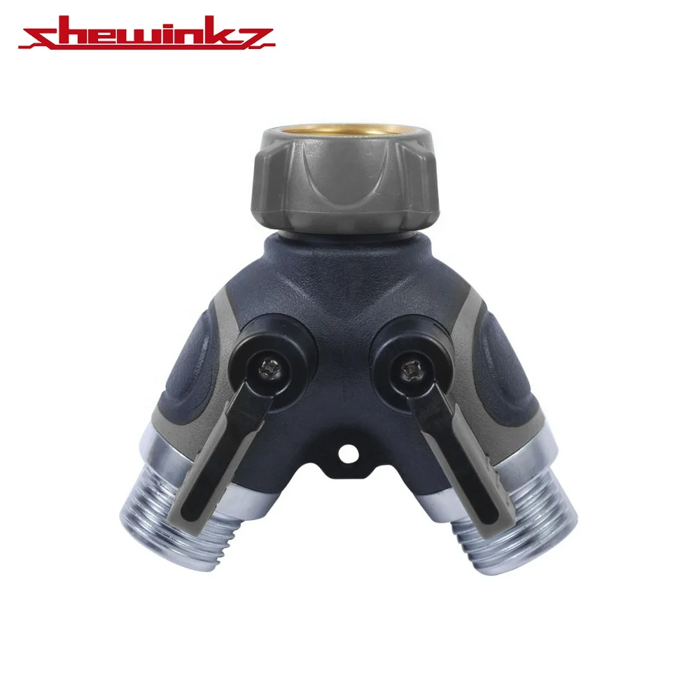 Garden Irrigation Plastic Metal Dual Outlet Hose Connector