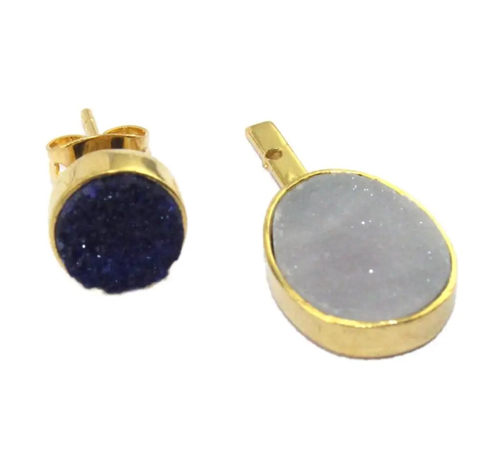 Most elegant collection natural green & pink druzy earring 24K gold plated collet setting earring handmade drop hanging dangling