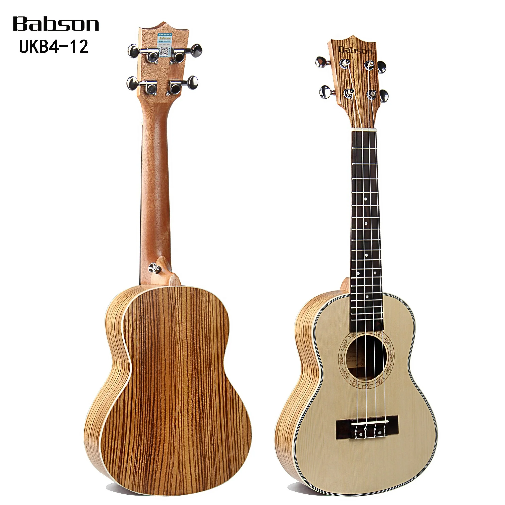 Factory direct sale OEM 24 inch Concert Spruce Top Zebrawood Back Electric Ukulele Uke Hawaii guitar with equalizer cheap price