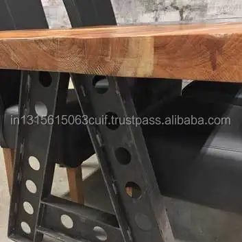 Thick-solid-recycled-wood-dining-table-on-Industrial-metal-legs Rustic-Furniture/Industrial A frame cast iron base table