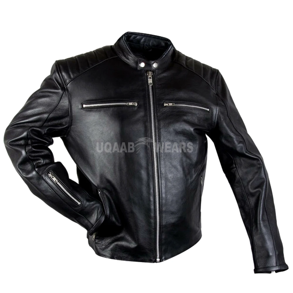 MENS VINTAGE BIKER  MOTORCYCLE RACER CAFE GENUINE LEATHER JACKET MOTORBIKE RIDERS FAVORITE CASUAL BIKERS COWHIDE LEATHER JACKET