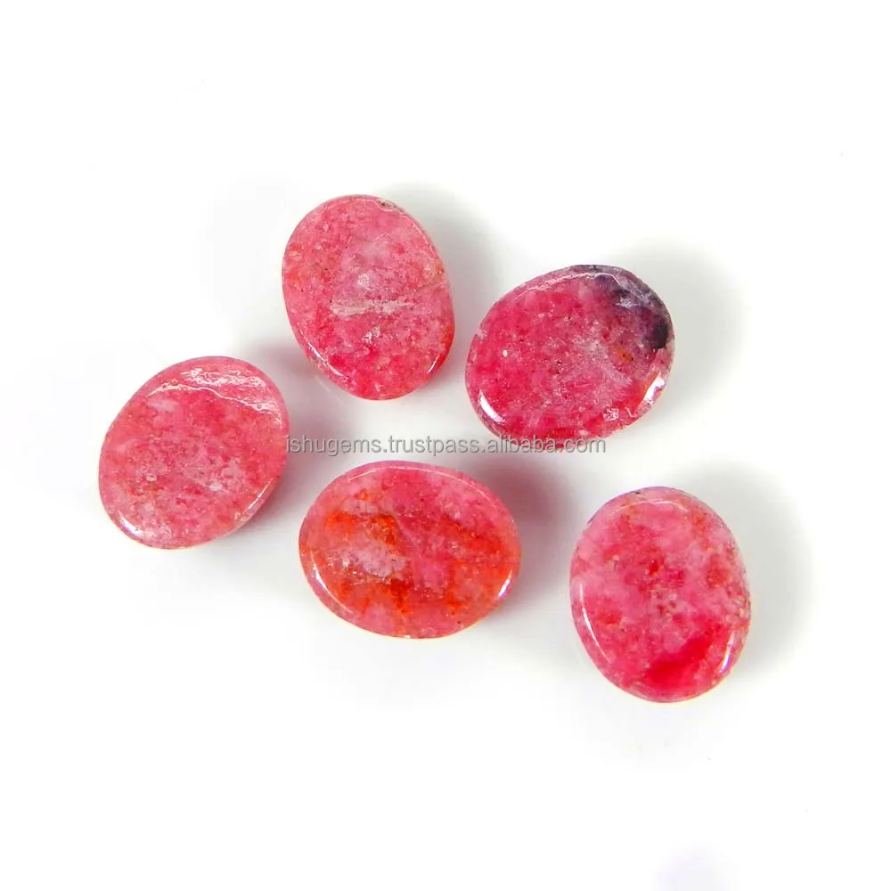 5 Pcs Wholesale Lot Natural Rhodonite 10x8mm Oval Cabochon 21.80 Cts Loose Gemstone For Jewelry Making