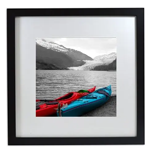 12x12 Square Wood Picture Frame, Matted to Fit Pictures 8x8 or 12x12 Without Mat (Black)